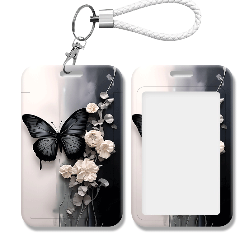 TEMU Black Floral Portable Card Holder - Suitable For Nurses, Doctors, Teachers, Offices, Schools - Compatible With Bank Cards And Standard Id Sizes: