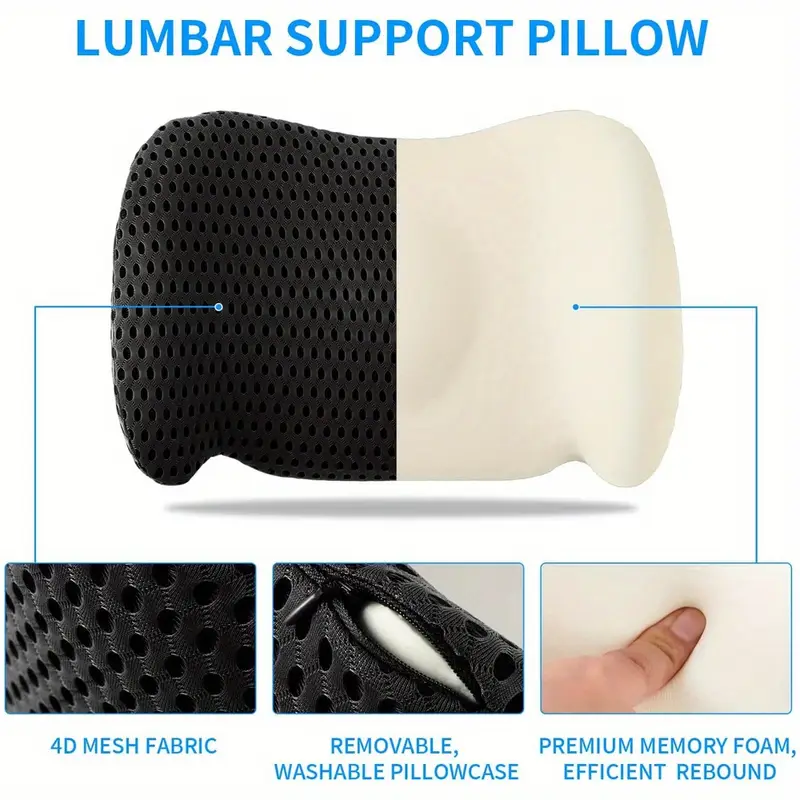 2pcs 1 seat pad 1 lumbar support pillow memory foam seat cushion lumbar support pillow set ergonomic office chair cushion for back car seat wheelchair gaming chair breathable machine washable cover Product details 5