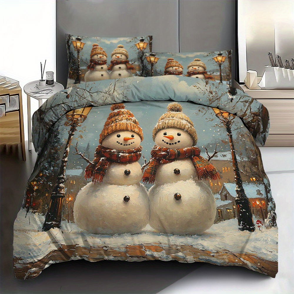 

3pcs Christmas Snowman Polyester Bedding Set - Includes 1 Duvet Cover & 2 Pillowcases, Soft & Comfortable, All , Ideal For Home & Guest Rooms, Best For Christmas