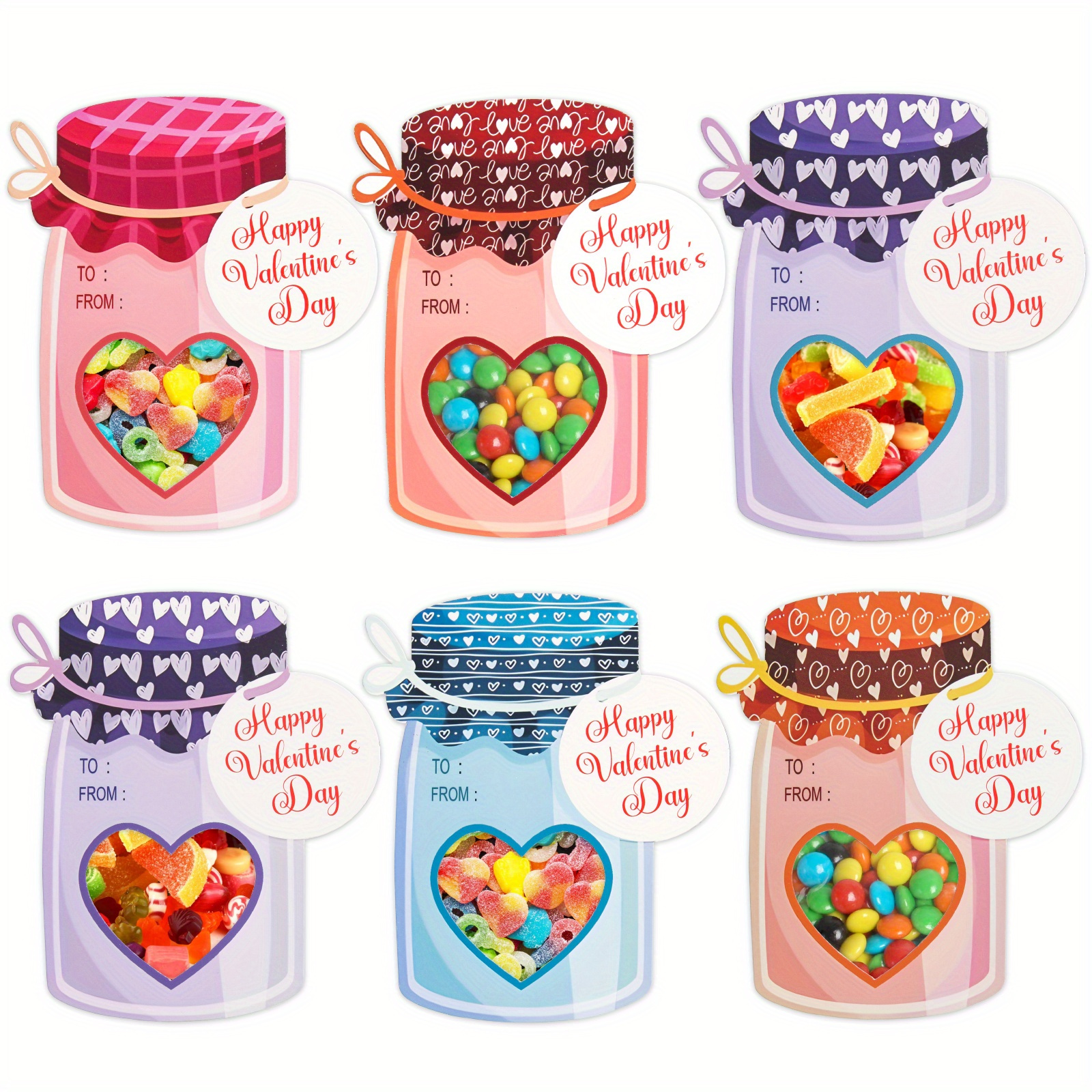 

24pcs Valentine's Day Grindstone Jar Cards, Candy Jars, Letters, Suitable For Classroom And Party Gifts, Anniversaries, Birthdays, Weddings -