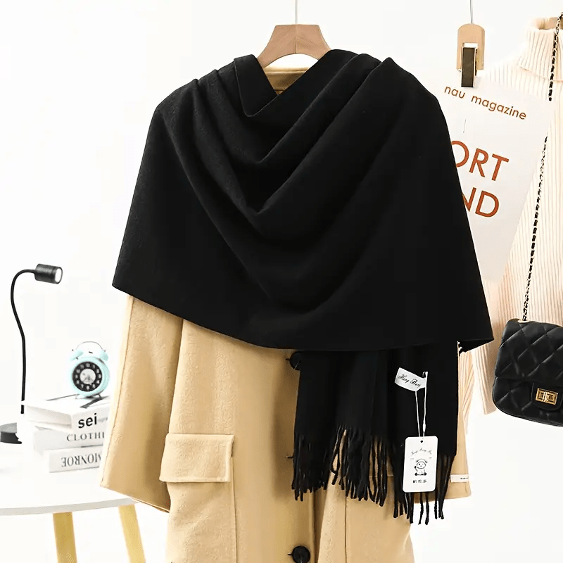 Women's Cashmere Shawl Scarf - Thick Winter Warm Scarf, Solid Color (Soft Blue) Touch Luxury Cashmere Shawl, Suitable for Coat Collar, Versatile Bohemian Style Shawl, Suitable for Parties, Weddings, and Daily Use