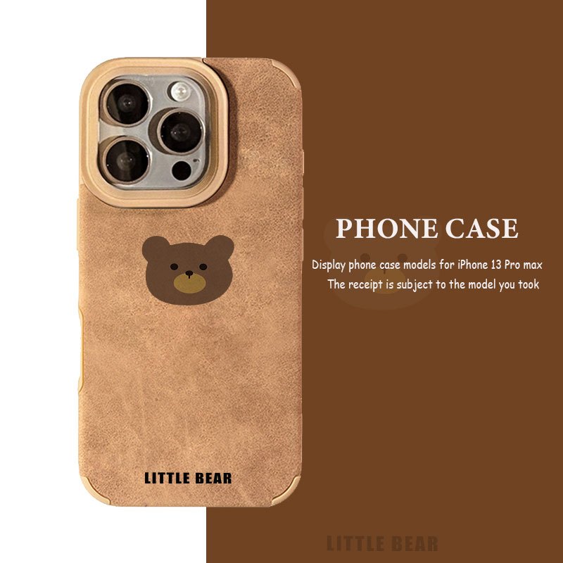 TEMU Phone Case - Cute Cartoon Bear Pattern Faux Leather Texture Tpu Phone Case For Iphone 16/16pro/16promax/16plus/16e, 15/15plus/15pro/15promax,