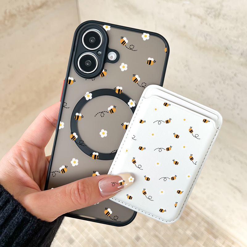 TEMU Phone Case: 2pcs In 1 Set 2026 Earthquake-proof All-inclusive Suitable For Iphone 17 Pro Bee Pattern Magnetic Phone Case & Fashion Magnetic Card