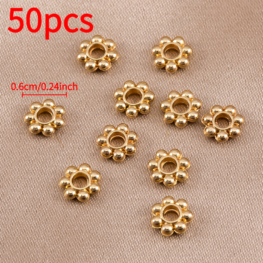 TEMU 50pcs Cuentas Espaciadoras de Metal con Flores Pequeñas, Cuentas para Collar, Pulsera, Joyería, Decoración Casera, Adiciones de Cuentas