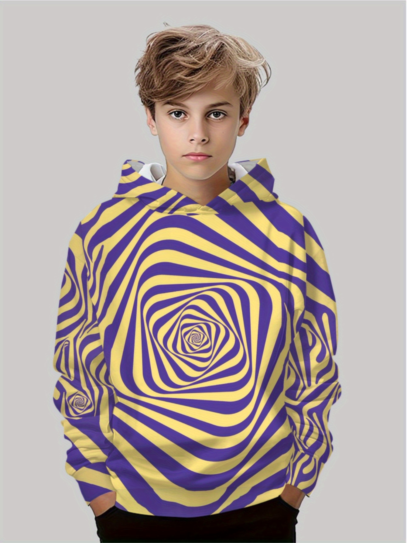 boys' casual 3d print hoodie vibrant purple blue hip- long