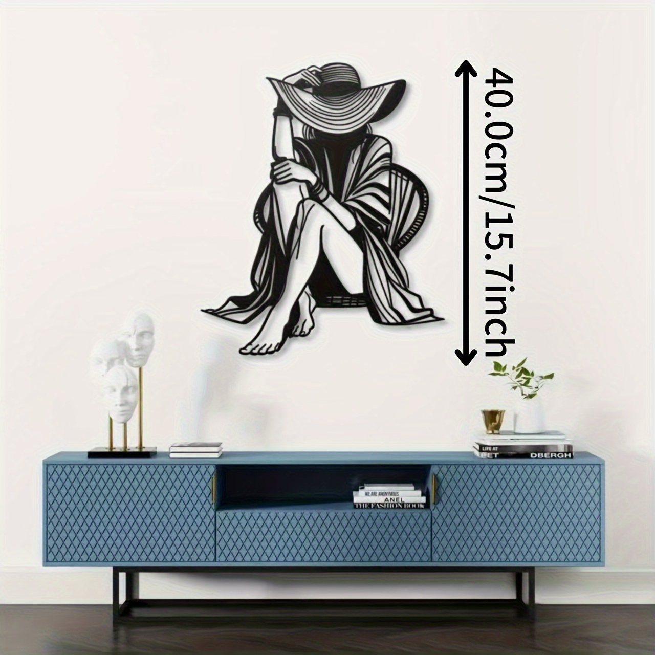 TEMU 1 pièce Mural Métallique - Silhouette Élégante de Femme avec Chapeau, Décoration Murale Moderne pour Salon, Chambre, Salle de Bain - Cadeau