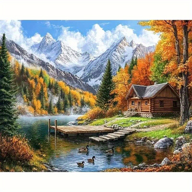 TEMU Professional Art Use, Paint By Numbers Kit For Adults Beginner, Diy Gift Canvas Painting Kits, Lakeside Cottage Oil Painting Kit, Diy Paint Adult Crafts For Gift Home Wall 16x20inch