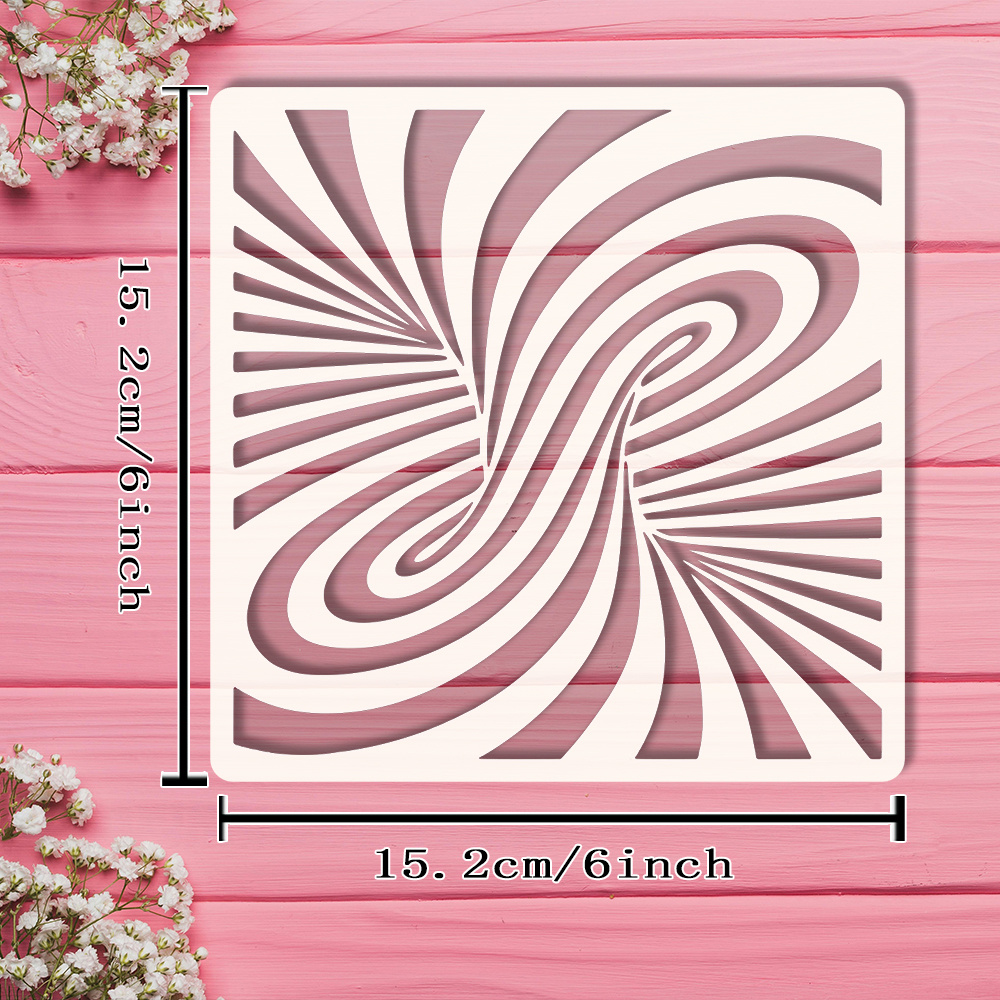 E-shop 1 Optische Täuschung Schablone, 6x6 Zoll (15,2x15,2 cm), Wirbelstreifen-Design, Kreative DIY Bastelschablone für Partydekoration,