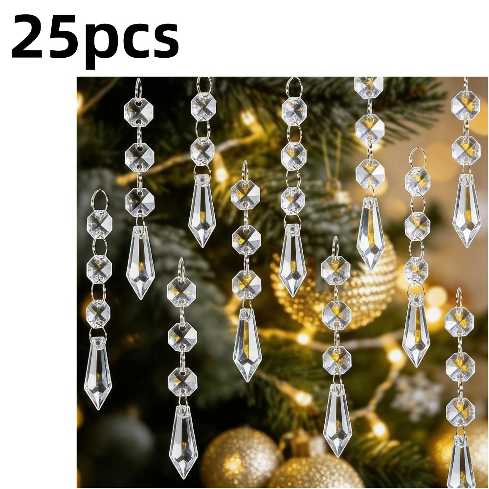 TEMU 25pcs Bohemian Style Transparent Crystal Icicle Ornaments - Hanging Beads With Pendant Crystal Beads, Suitable For Christmas Trees, Chandeliers,