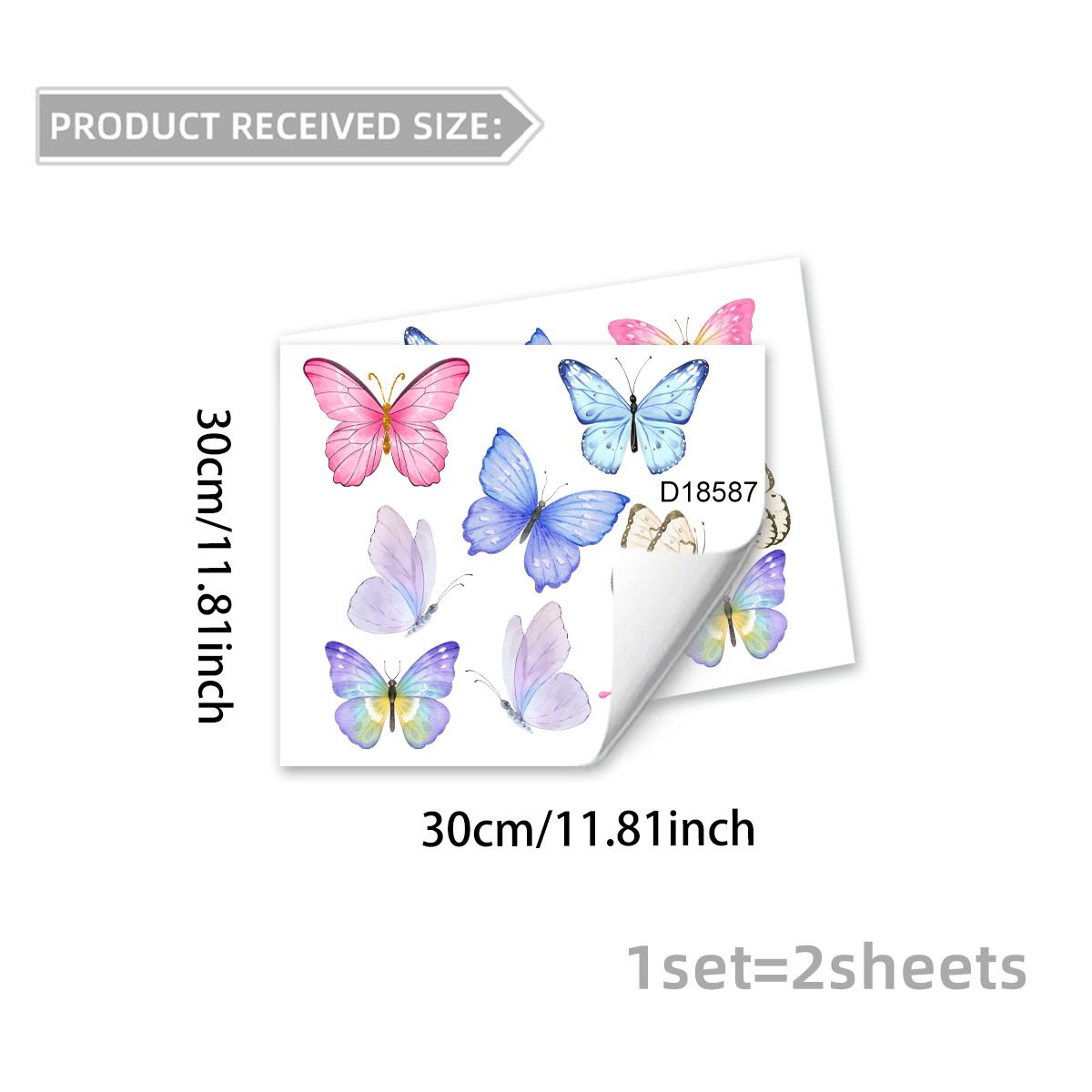 E-shop 1 Set (30 x 30 cm x 2 Stück) Kreative Bunte Schmetterling 2D Flache Fensteraufkleber Statik Glas Aufkleber Fensterdekoration, D18587
