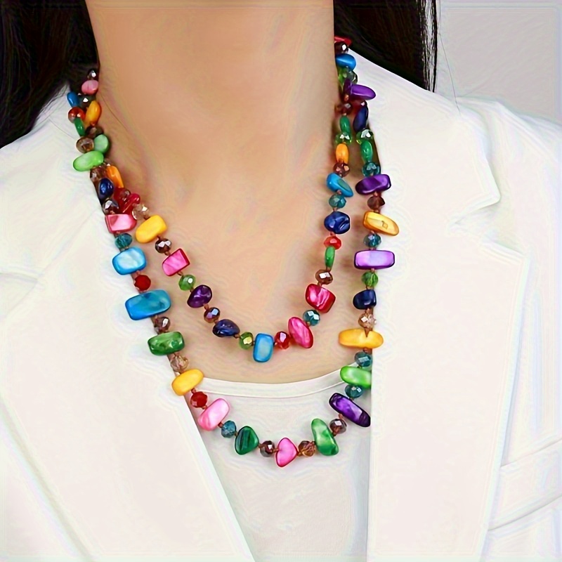 E-shop 1 Bunte Muschelperlen Langkette für Damen, Neue Herbst Winter Elegante Pulloverkette Schmuck