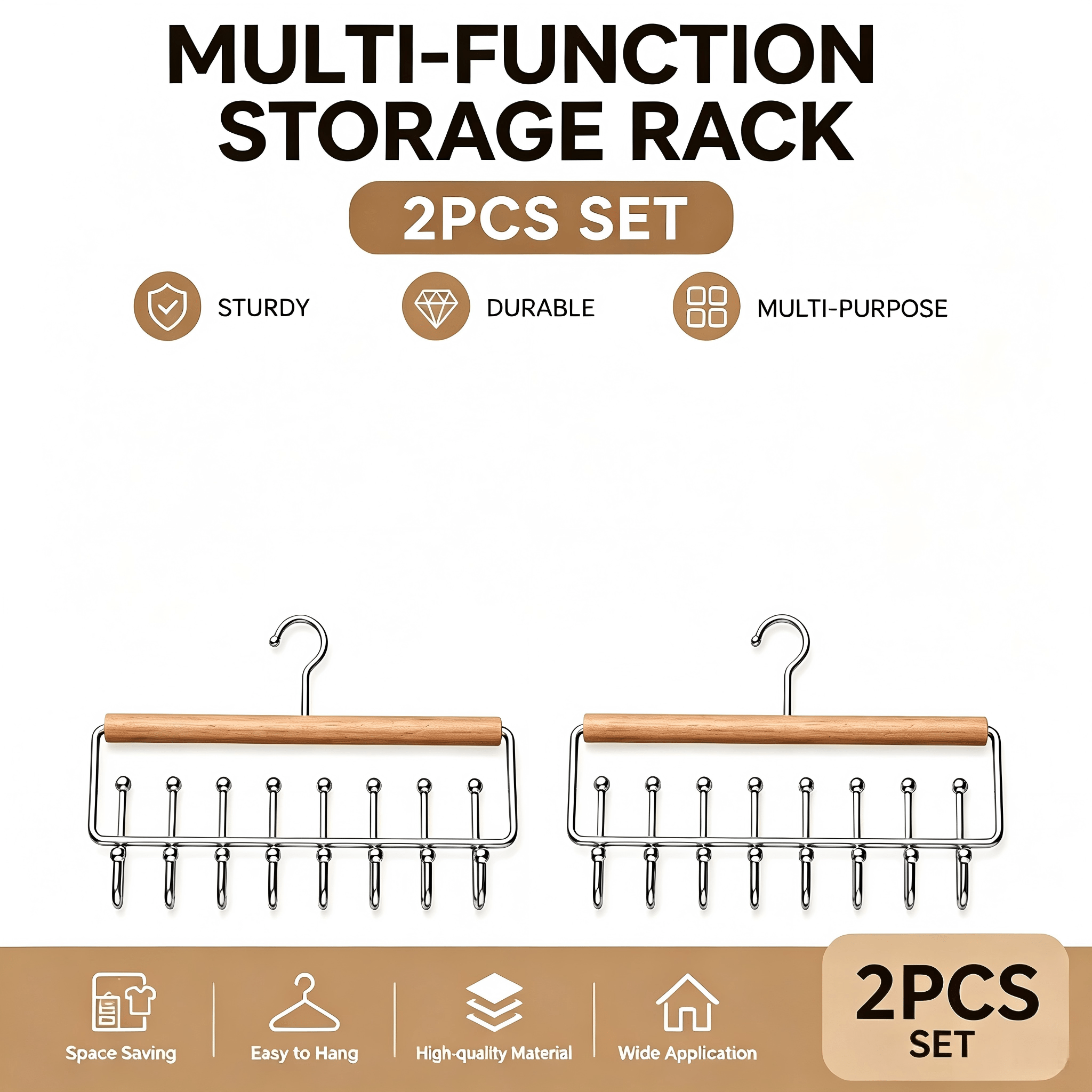 TEMU 2pcs Multi-hook Standard Hangers, Space-saving Wardrobe Organizer Hanging Rack, Metal Hooks Suitable For Bras, Belts, Scarves, Ties, Camisole