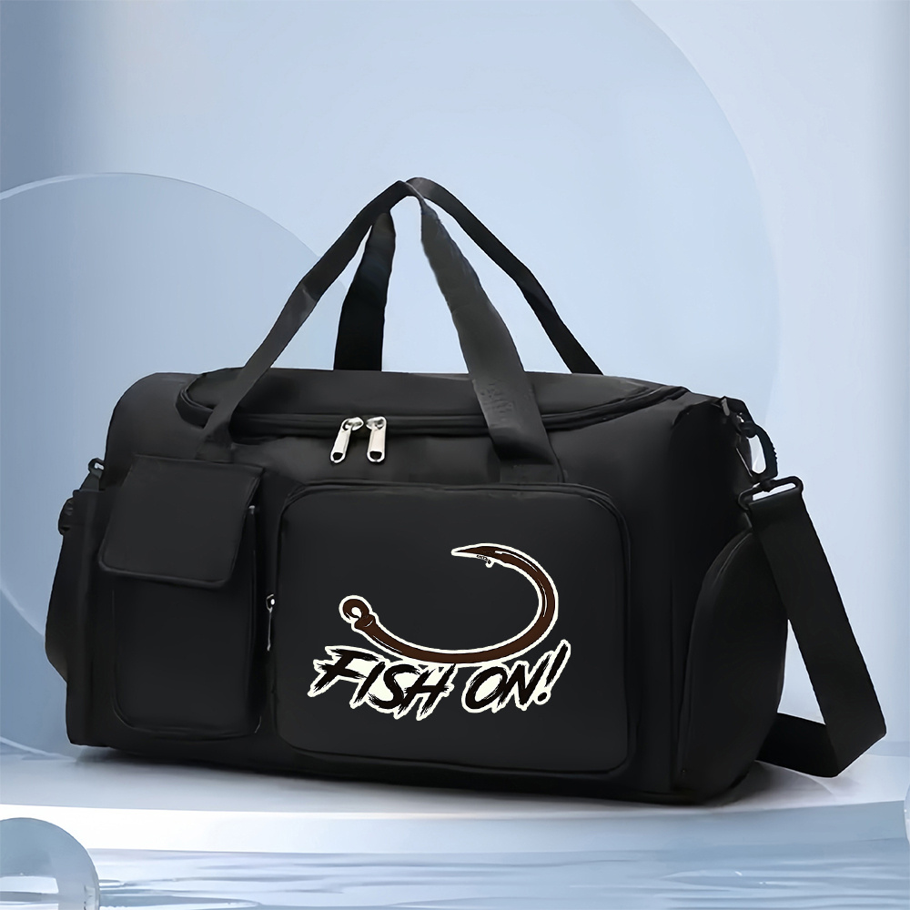 TEMU 1pc Fishing Hook Angling Men's Sports Duffle Bag Heavy Duty Gym Travel Bag For Hiking Training Trip