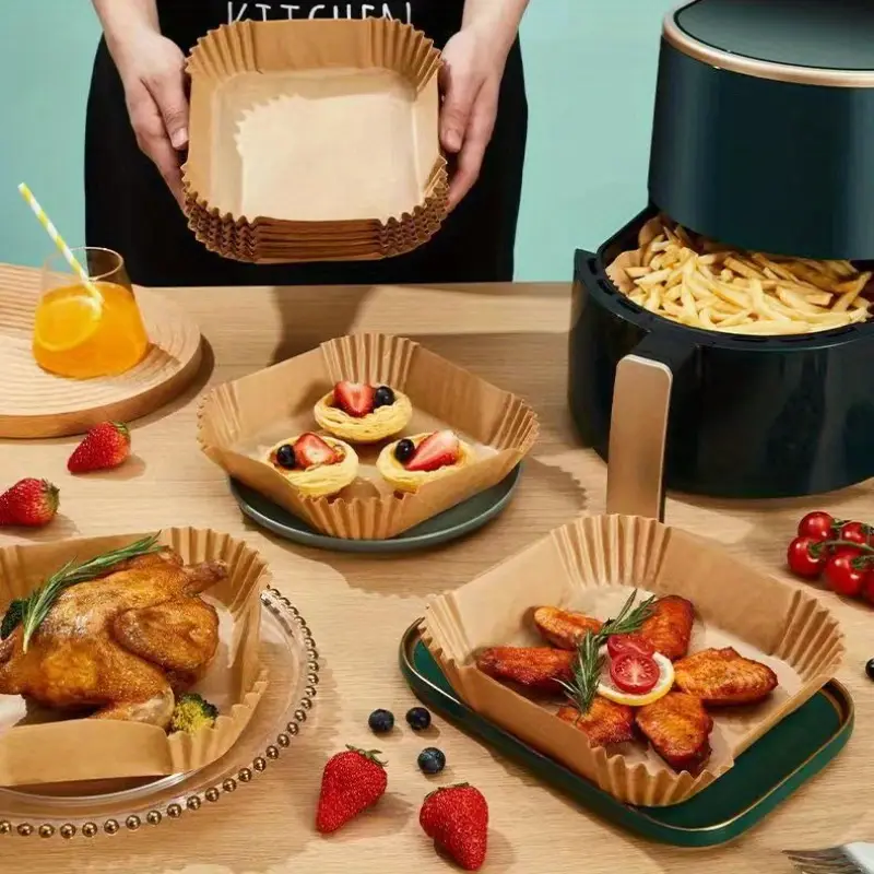 100pcs heavy duty non stick baking sheets oven air fryer liners cookie pizza pastries easy heat distribution kitchen paper mats for baking roasting broiling compatible with ovens air fryers air fryer accessories roasting liner disposable sheets material cooking liners meal preppers Product details 2