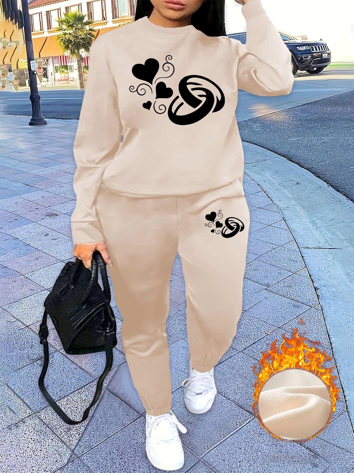 women's autumn winter two piece hoodie set stylish printed Temu