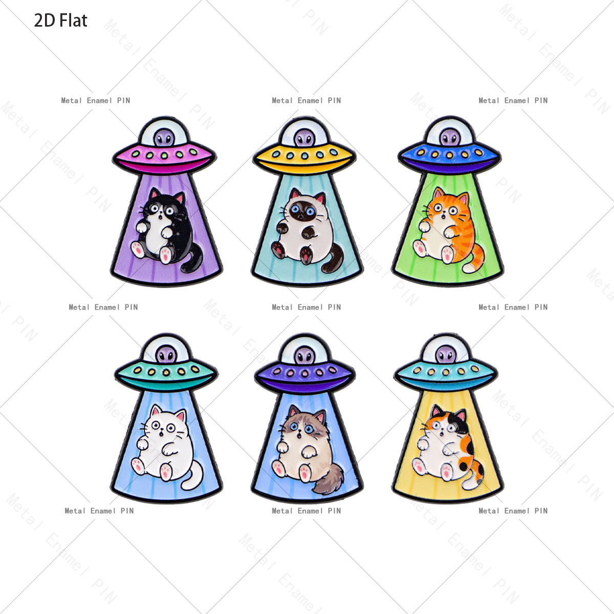 TEMU 2D Plat 6pcs Épingles à Cravate UFO Chat, Broches Kawaii , Badge Métal Cartoon Espace Extérieur Cadeau