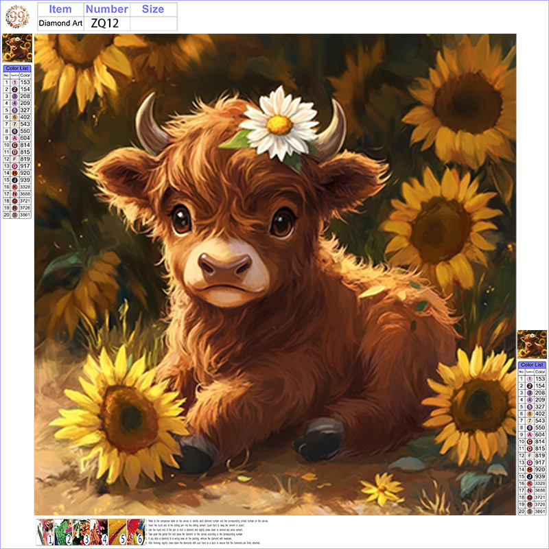 TEMU 5d Diamond Painting Kit - Cute Brown Highland Cow With Sunflower, Handmade Decorative Painting, Living Room Bedroom Wall Art Gift