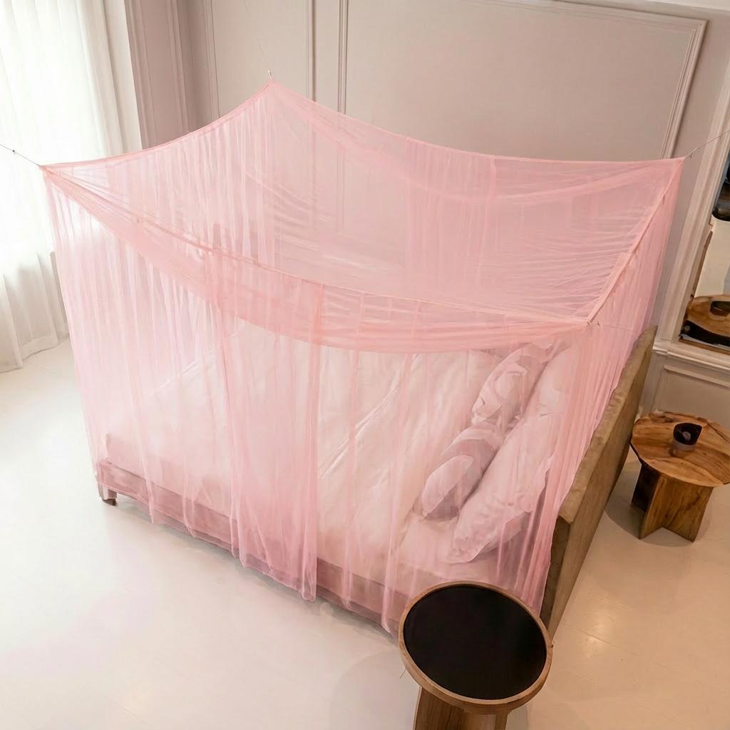 TEMU 1pc Vintage Household Double Bed Net, Student Dormitory Net, Bunk Bed Single Net, Standard Net With Rods For Tying At All - Decor And Bedding