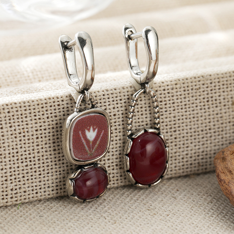Vintage Silvery Asymmetrical Dangle Ear Buttons for Women