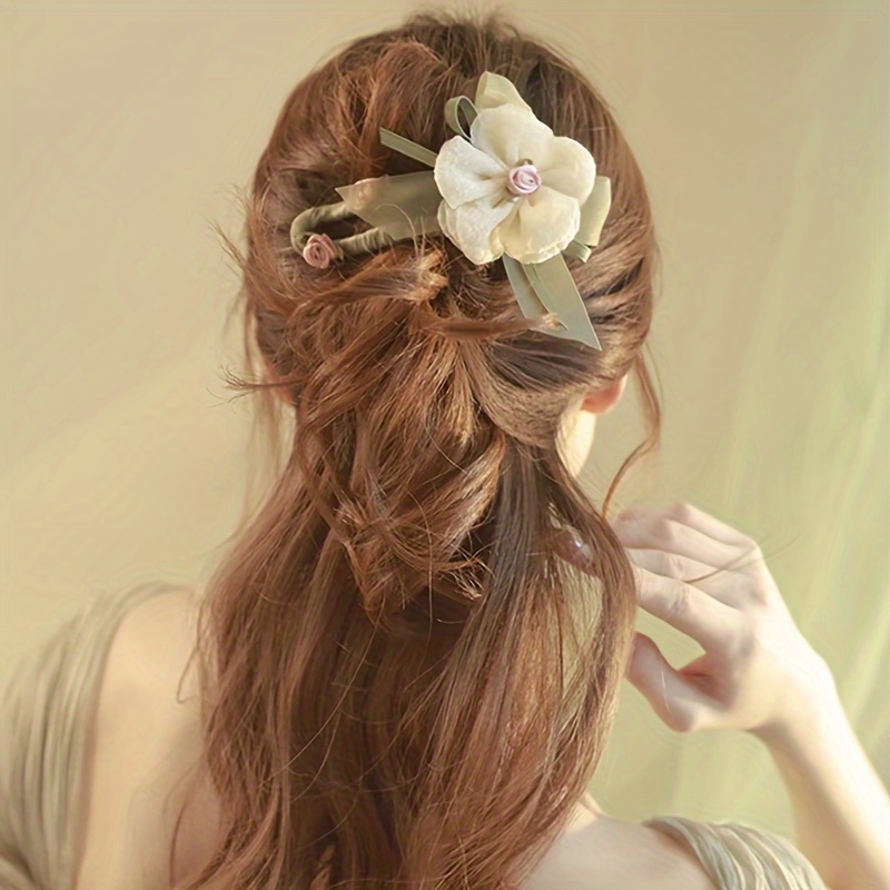 elegant fabric rose hairpin flat hair clip with soft pink white   secure hold for   hair casual special occasions comfortable everyday hair accessories sophisticated accessory Product details 2