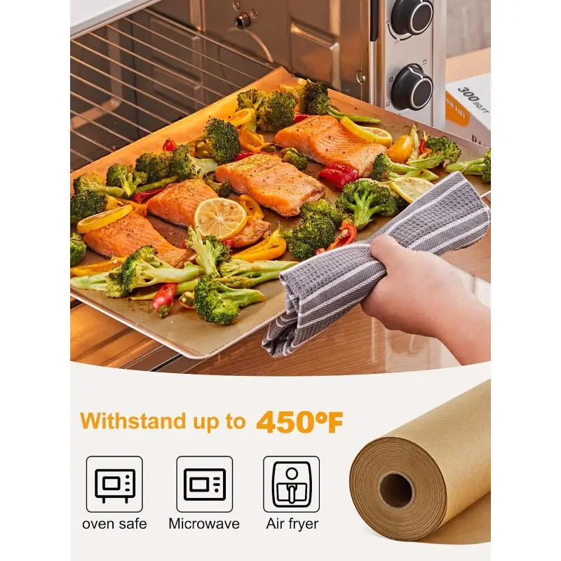 parchment paper roll for baking 2pack of 15 242 ft 600 sq. ft nonstick baking paper sheets with slide cutter heavy duty extra long for kitchen baking cooking grilling unbleached Product details 2
