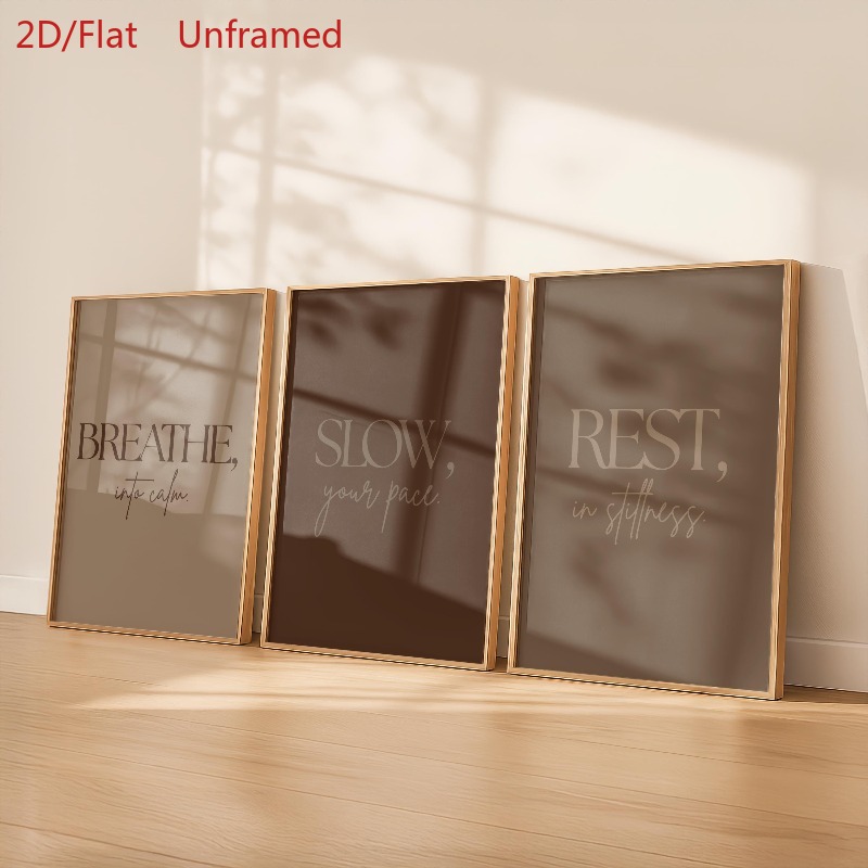TEMU 2d Flat, Set Of 3 Modern Minimalist Neutral Beige & Brown Calm Quote Posters - Suitable For Living Room, Home Office Decor, Neutral Wall Art