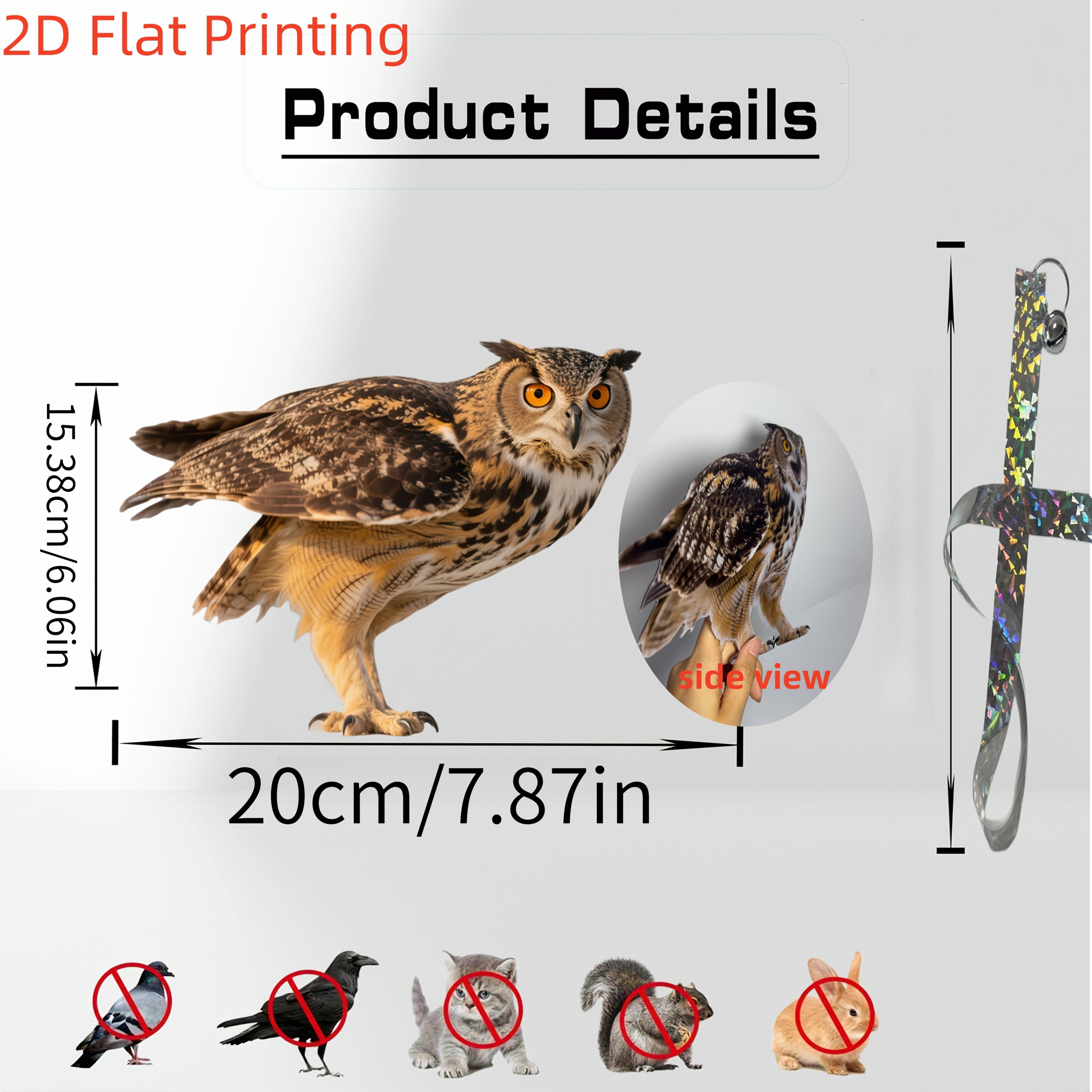 TEMU 2d Flat Acrylic Two-dimensional Owl Bird Repellent - Double-sided Plastic, With Hanging Bell And Reflective Ribbon, Ideal For Garden Or Farm -