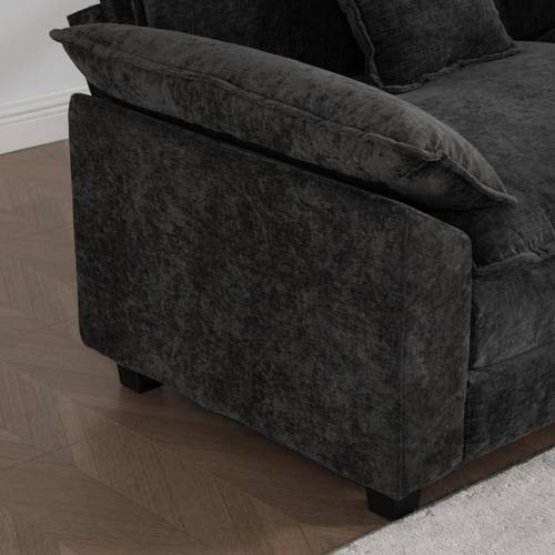 cloud sofa armrests modern sectional couch for living room bedroom and apartment comfy double layer upholstered seat cushion breathable chenille fabric black sw504cbk