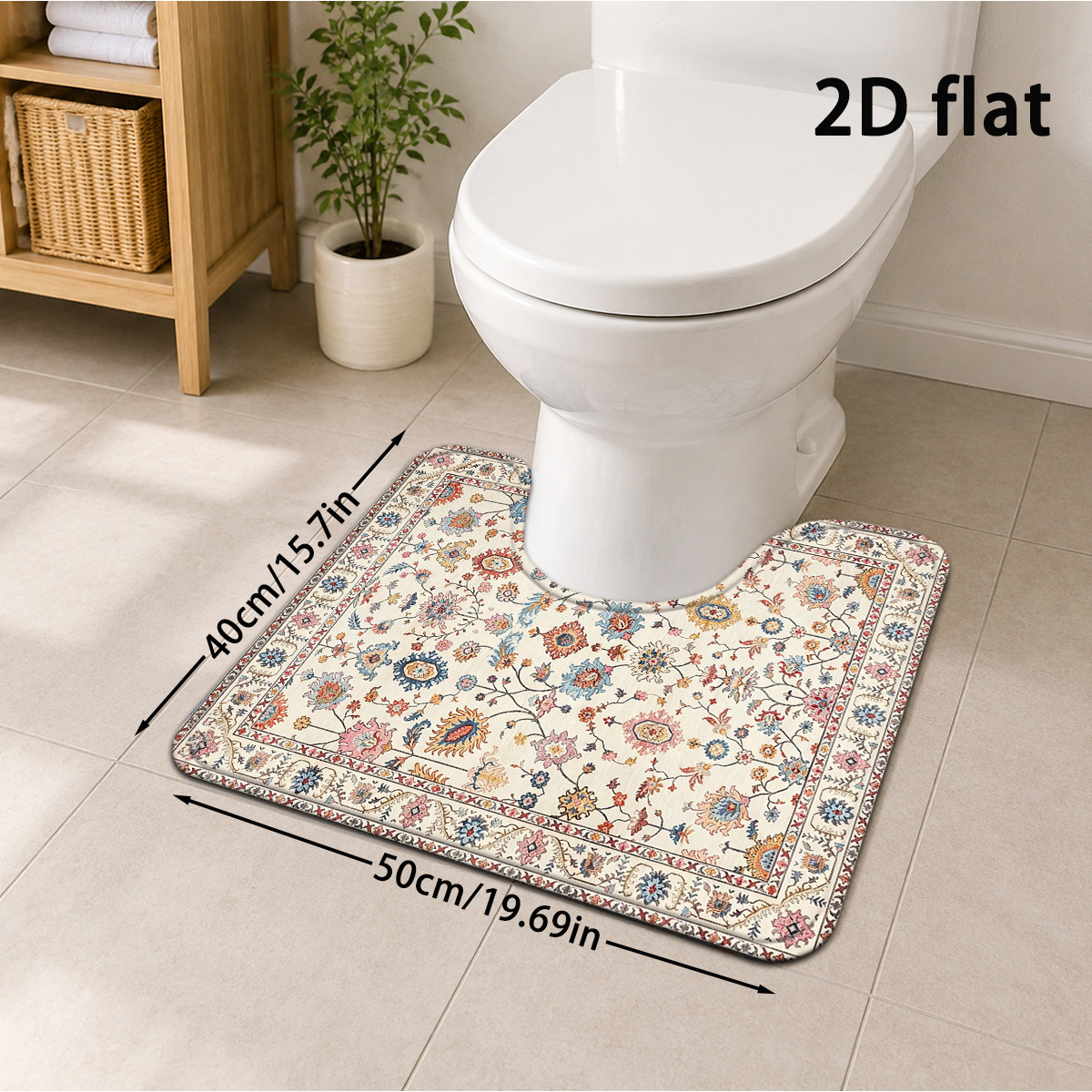 TEMU 2d Flat, 2d Flat 1pc Persian Vintage Floral Vine Bathroom Mat, Bohemian European Style Holiday Floor Mat, U-shaped Toilet Mat, Soft Thickened