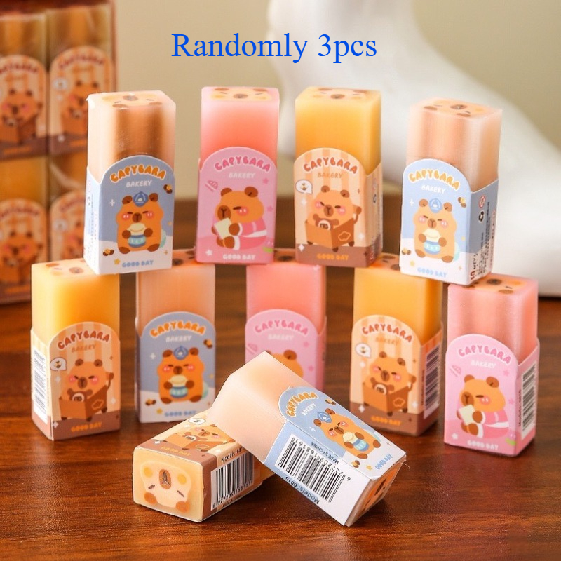 Random 3pcs Cartoon Pattern "capybara Eraser", Suitable For Daily Use, Back-to-, Office Supplies, And Makes An Gift For Parties, Birthdays, Ramadan