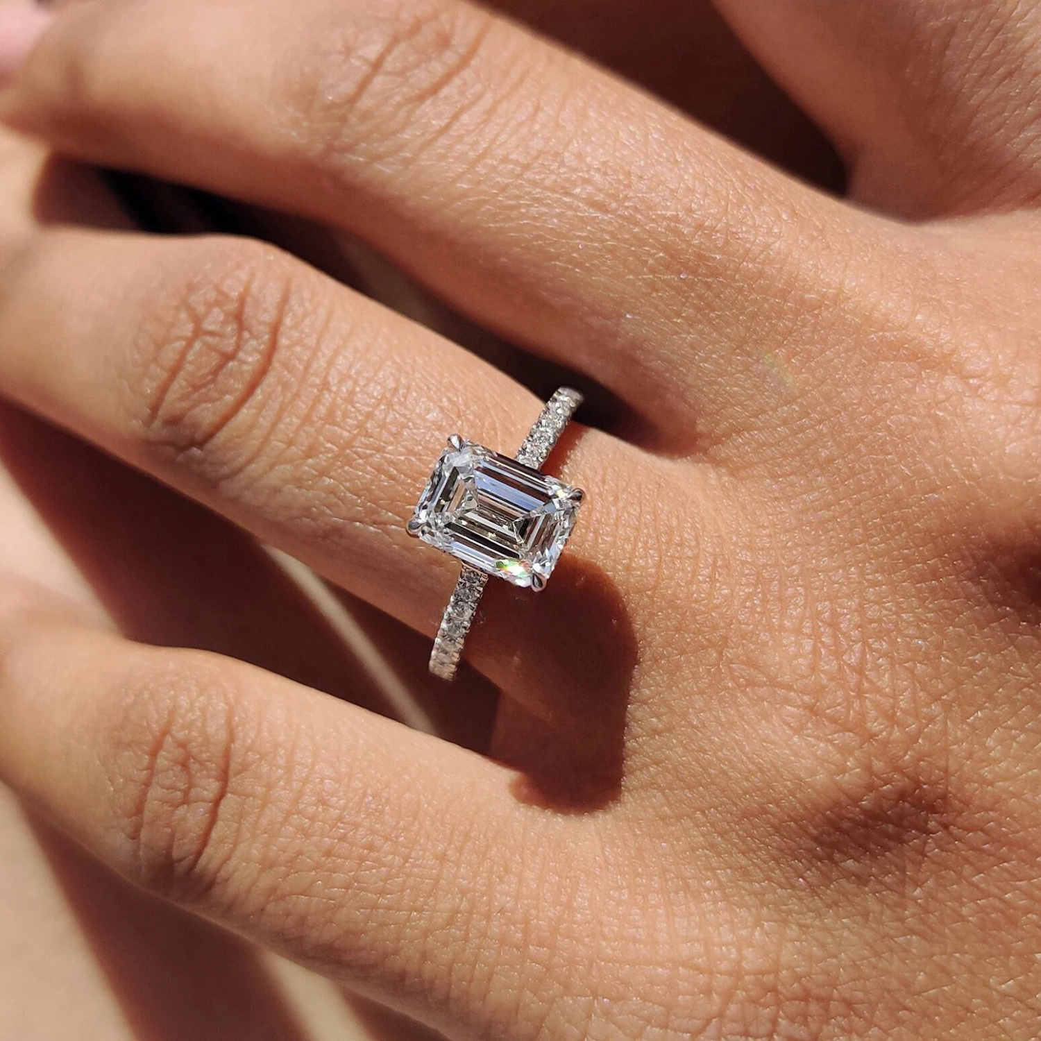 Emerald Cut Moissanite Engagement Ring in 925 Silver