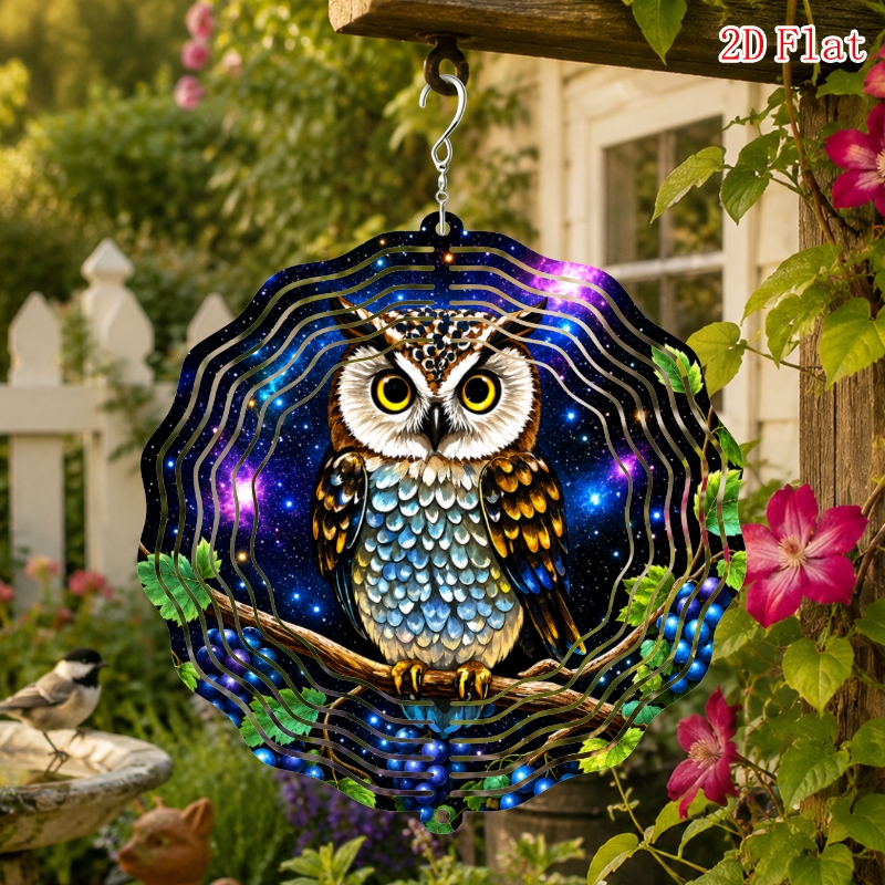 TEMU 3d 1pc "owl On A Colorful Grapevine" 25cm*25cm With Swivel Hook, 360° Diy Creative Wind Spinner, , Battery-free, Rotating Wind Chime Ornament