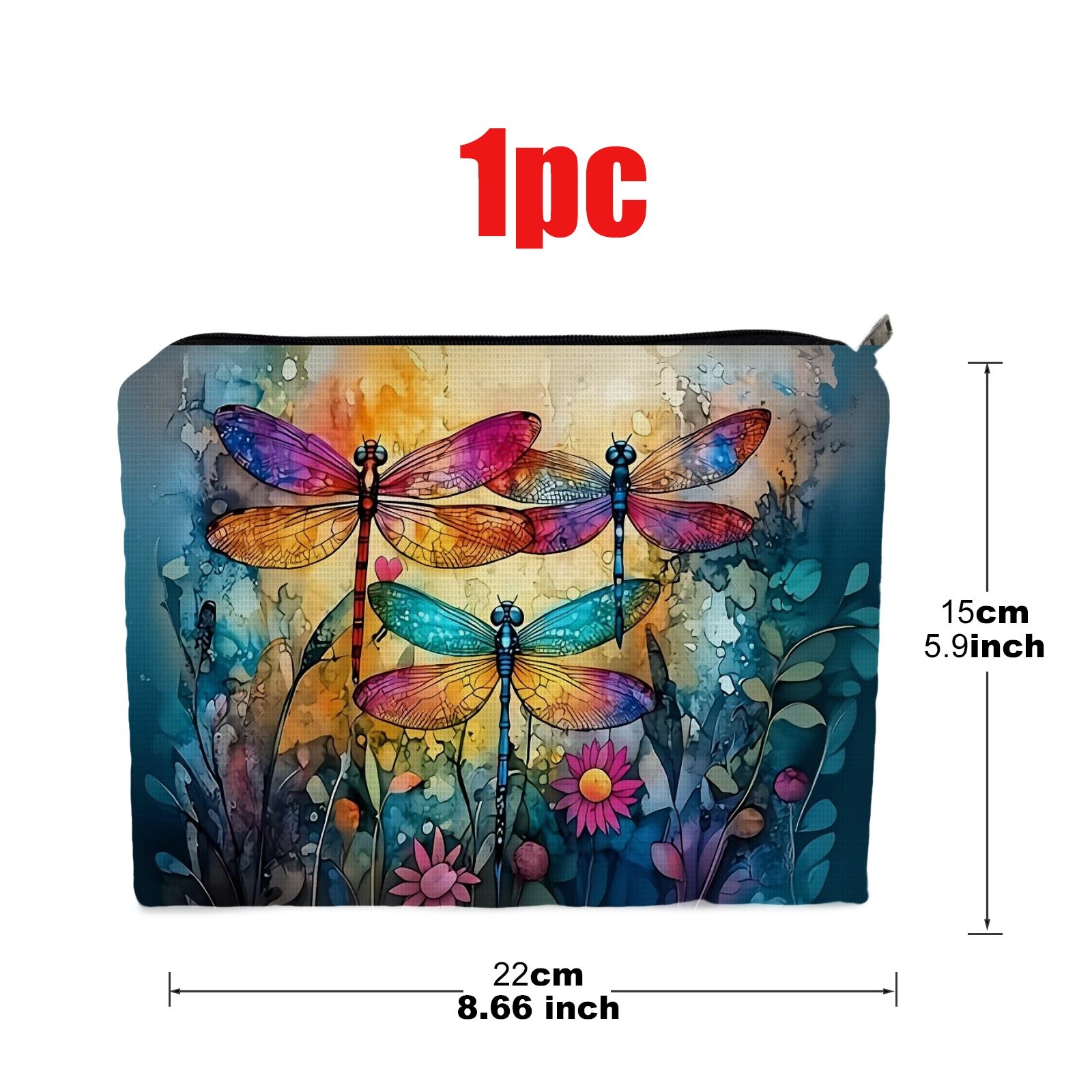 TEMU Trousse de maquillage double face 1 pièce à motif floral de , taille 5.9in*8.66in, en polyester, style aquarelle , pour voyage et rangement de