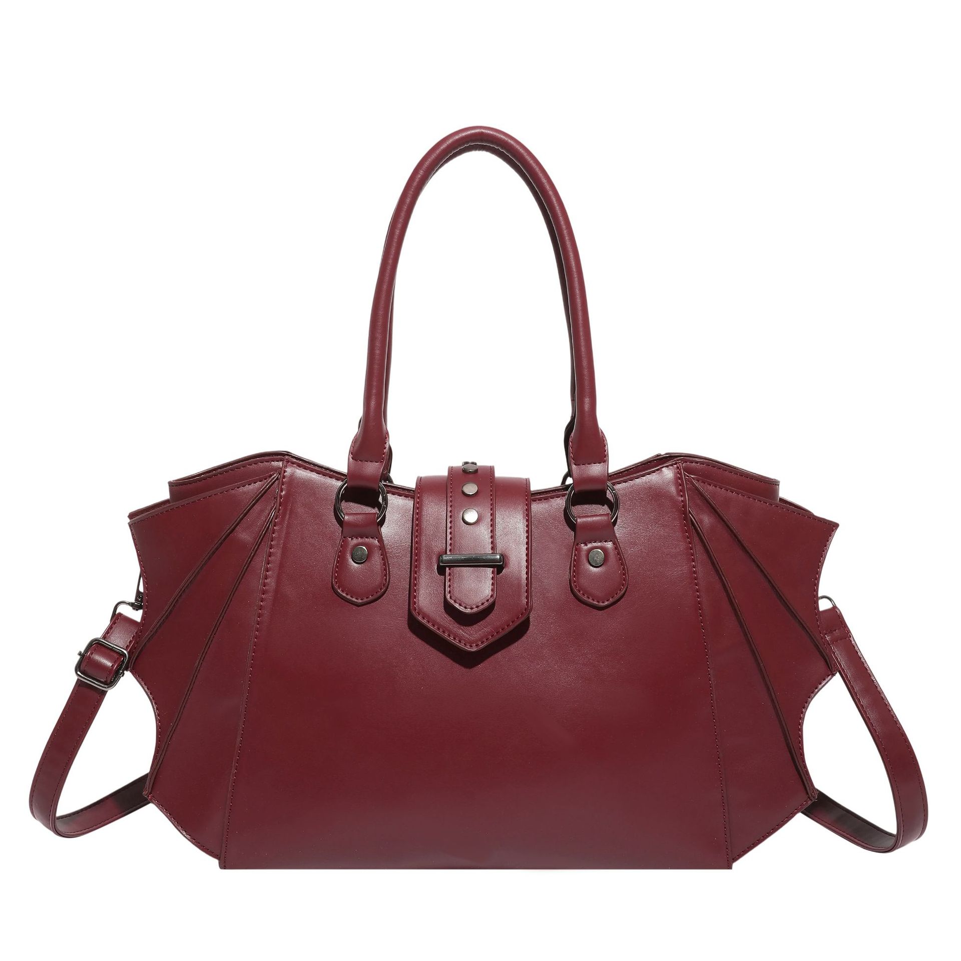 Image of Pu Bat Wing Tote& Messenger Bag- Large Capacity Retro Bat-themed Handbag With Zipper Closure, Bat Suitable For Business& Daily Use, Lining, Elegant For Or Casual Outfits