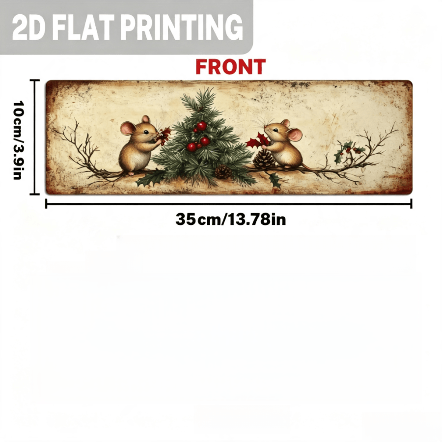 TEMU 2d Flat, 1pc, Vintage Style, 2 Mice Decorating Christmas Tree Wooden Plaque, Christmas Decorative Wall Art, Farmhouse Style, For Kitchen, Living