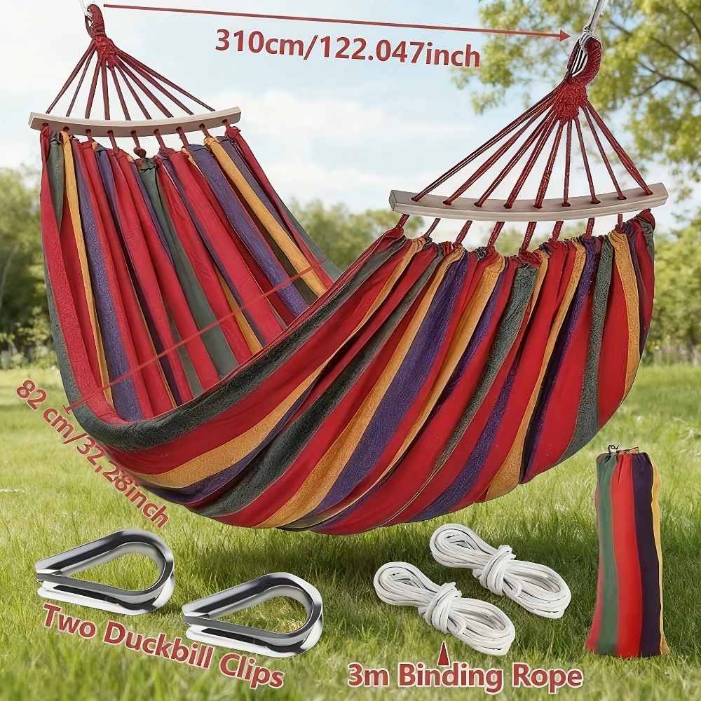 TEMU Outdoor Garden Camping Hammock With Tree Straps, Durable Hanging Hammock, Portable Outdoor Hammock With Travel Bag, Suitable For Outdoor/patio