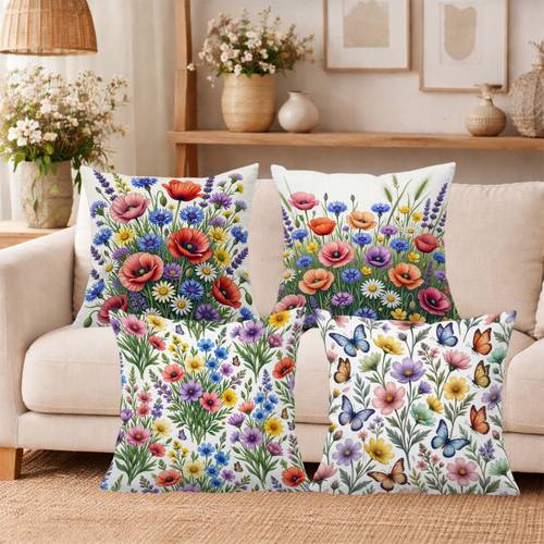 4pcs wildflowers butterflies throw pillow covers contemporary floral cushion cases with zipper closure colorful botanical print suitable for sofa bed machine washable decorative pillow shams for housewarming gifts