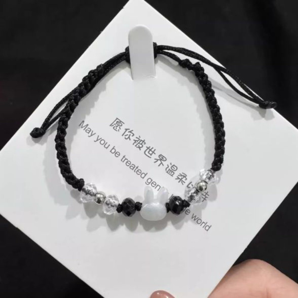 Cute Couple Bracelet with Minimalist Moonstone and Obsidian Design
