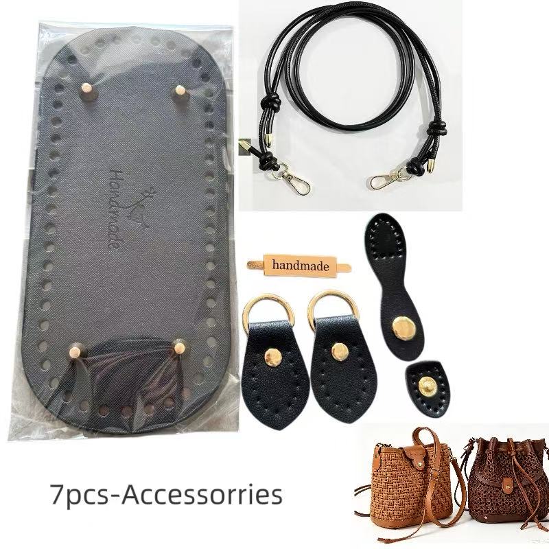 TEMU 7pcs Crochet Bag Making Kit| Pu Adjustable Buckle, Base And Gourd-shaped Buckle, Fashionable Pu Shoulder Bag, Handmade Craft Materials, Easy To