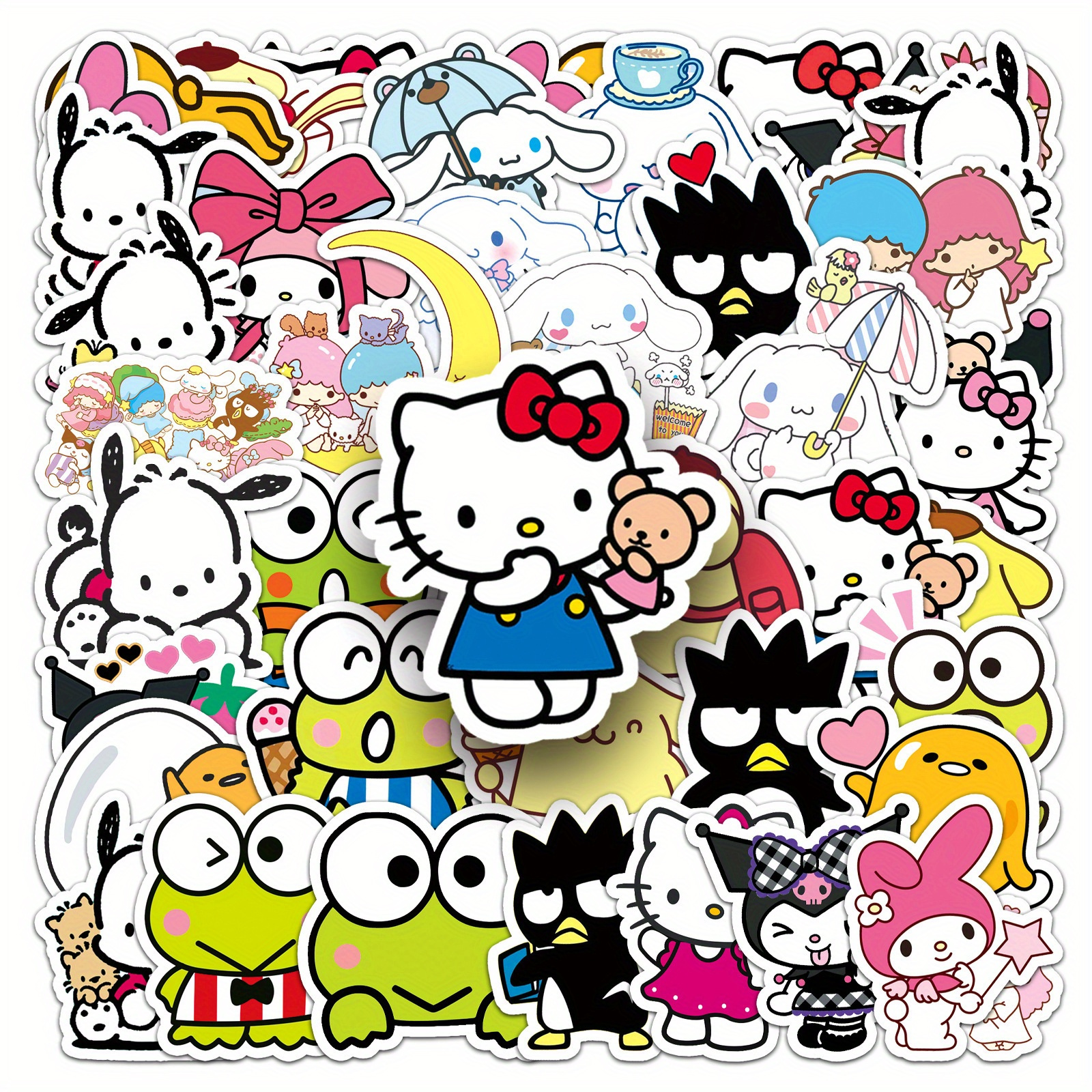 

50pcs Character Stickers Set - Authentic Hello Kitty, Kuromi, Pompompurin, Decals - Pvc Material - Waterproof Stickers For Luggage, Water Bottles, Guitars, Skateboards