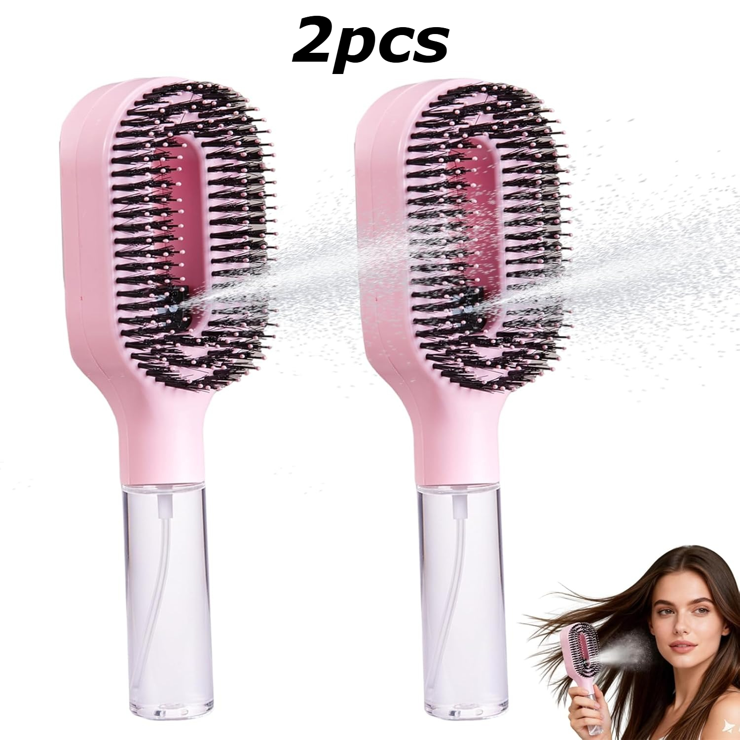 TEMU Spazzola per capelli 2 pezzi con spruzzino ad acqua - Spazzola districante 2 in 1 con setole e nylon con nebulizzatore integrato, strumento