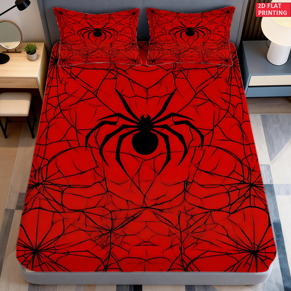TEMU 2pcs/3pcs Bed Sheets Suitable For Bedroom Decoration - Red Themed Bedding With Fitted Sheet & Half-pillowcases, Machine Washable Bedspread, Fit