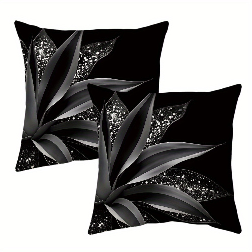 TEMU 2d Flat - Set Of 2 Two-dimensional Covers Showcasing A Beautiful Monochrome Leaf Pattern! From Polyester, Have A Print On . Each Cover Measures