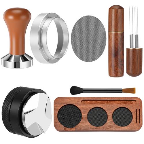 7pcs espresso additions kit 51 tamper set espresso machine additions coffee tamper wdt tool dosing funnel puck screen brush tamping station for 51mm barista tools