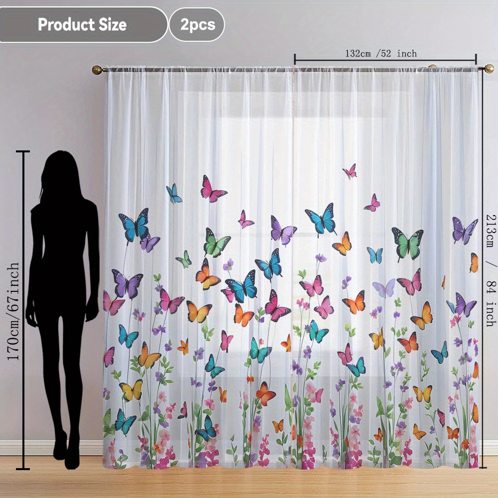 TEMU 2pcs Colorful And Floral Arrangement, Country Style Printed Sheer Curtains For Kitchen, Cafe, Dining Room, Balcony, Garden, Bedroom