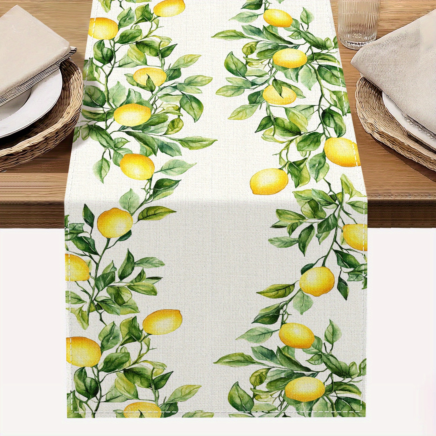 Image of 1pc, Table Runner 13x72 Inch Lemon And Leaves Spring Summer Seasonal Dining Table Decoration For Indoor Outdoor Home Party Decor