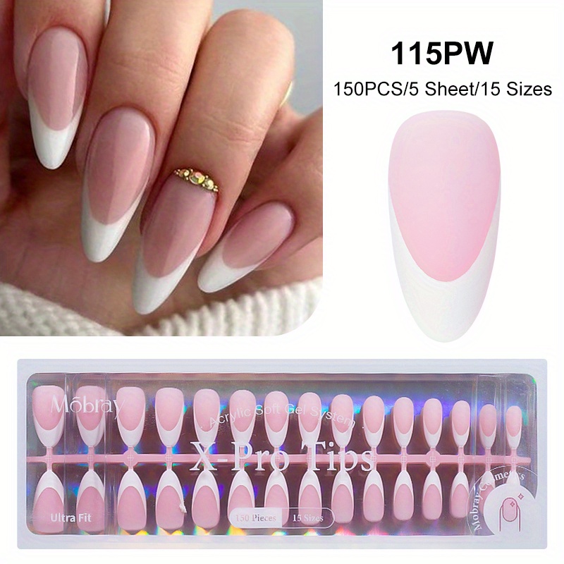 E-shop 150/160 Stück Press-On Gel-Nagelspitzen Set – Nude Pink Quadrat-Form, Mittellänge, Mix Einfarbig & French Colorblock, Matt-Finish in 15/16 Größe