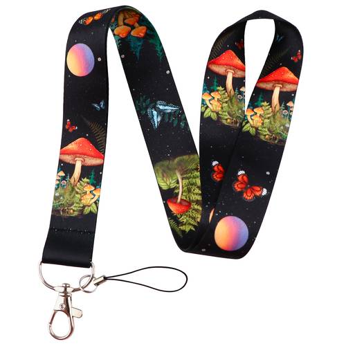 1pc mushroom key necklace durable polyester lanyard with split head mushroom shaped beads suitable for keys id badges credit cards phone accessories fashionable for events holder