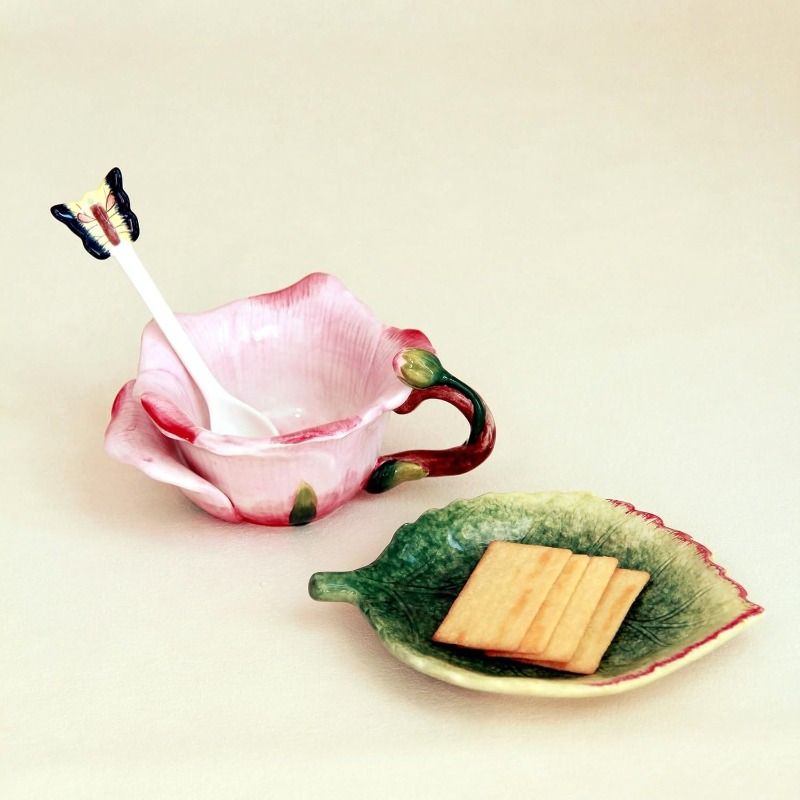 1pc elegant floral tea cup and saucer set hand painted   for lotus leaf   non toxic ceramic   matching spoon for coffee tea home decor birthday anniversary gift for women bridal shower present vintage floral tableware teacup set porcelain tea cup cups for tea teacup tea sets coffee tableware decorative teacup handcrafted pottery   porcelain Product details 1