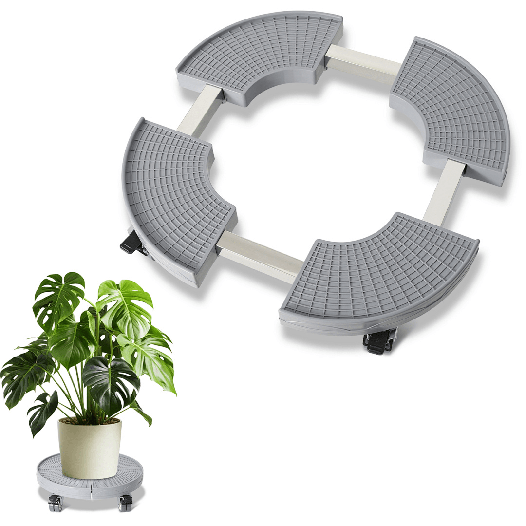 Image of Adjustable Rolling Plant Stand With Wheels, Heavy Pot Holder, Expandable Plant Caddy For Indoor Outdoor Garden Patio Balcony, Pp Plastic And Stainless Steel, Supports Up To 200kg